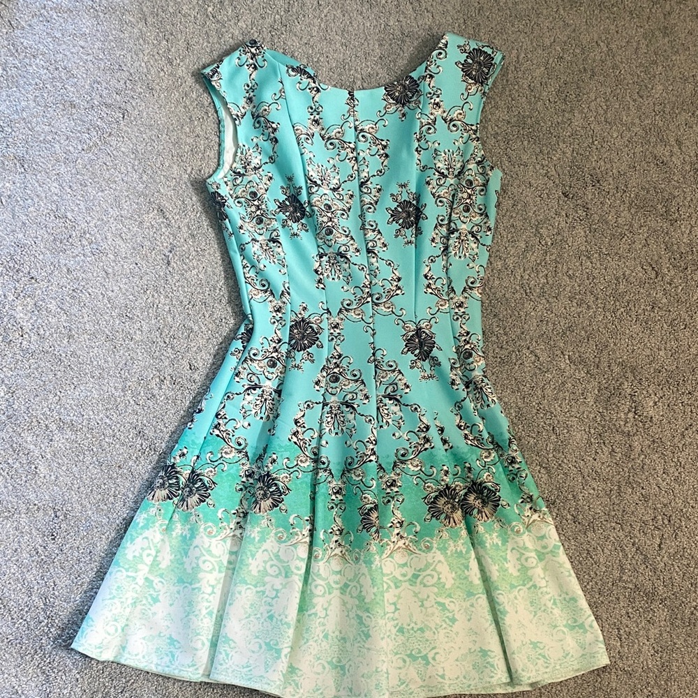 Danny & Nicole Turquoise and Black Patterned Dress